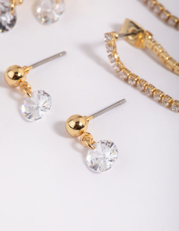 Gold Plated Cubic Zirconia Earring Stack 6-Pack