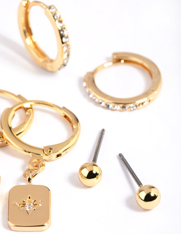 Gold Plated Brass Celestial Earring Stack 6-Pack