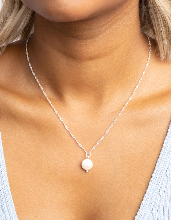 Silver Plated Brass Flat Pearl Necklace