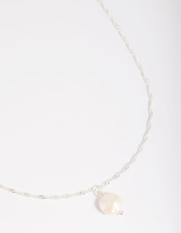Silver Plated Brass Flat Pearl Necklace