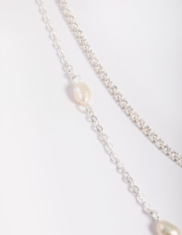 Silver Plated Brass Pearl Layered Necklace