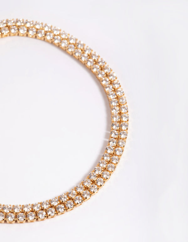 Gold Plated Cubic Zirconia Layered Bracelet