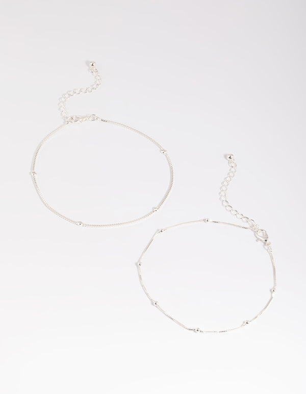 Silver Plated Brass Cubic Zirconia Ball Anklet