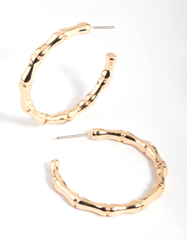 Gold Bamboo Detail Hoop Earrings