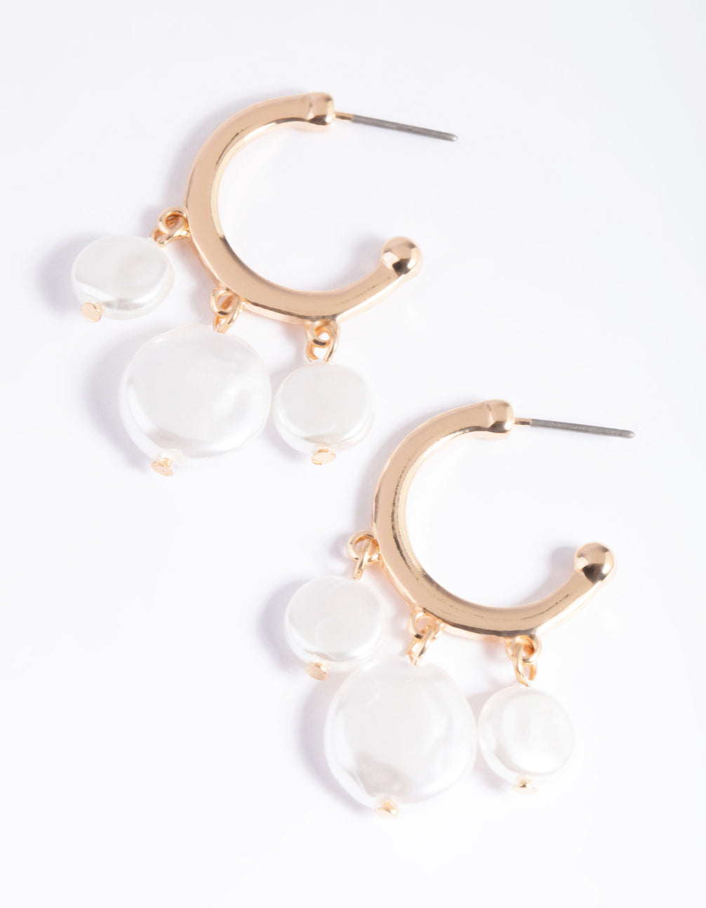 Gold Pearl Trio Hoop Earrings