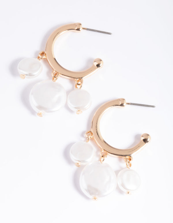 Gold Pearl Trio Hoop Earrings