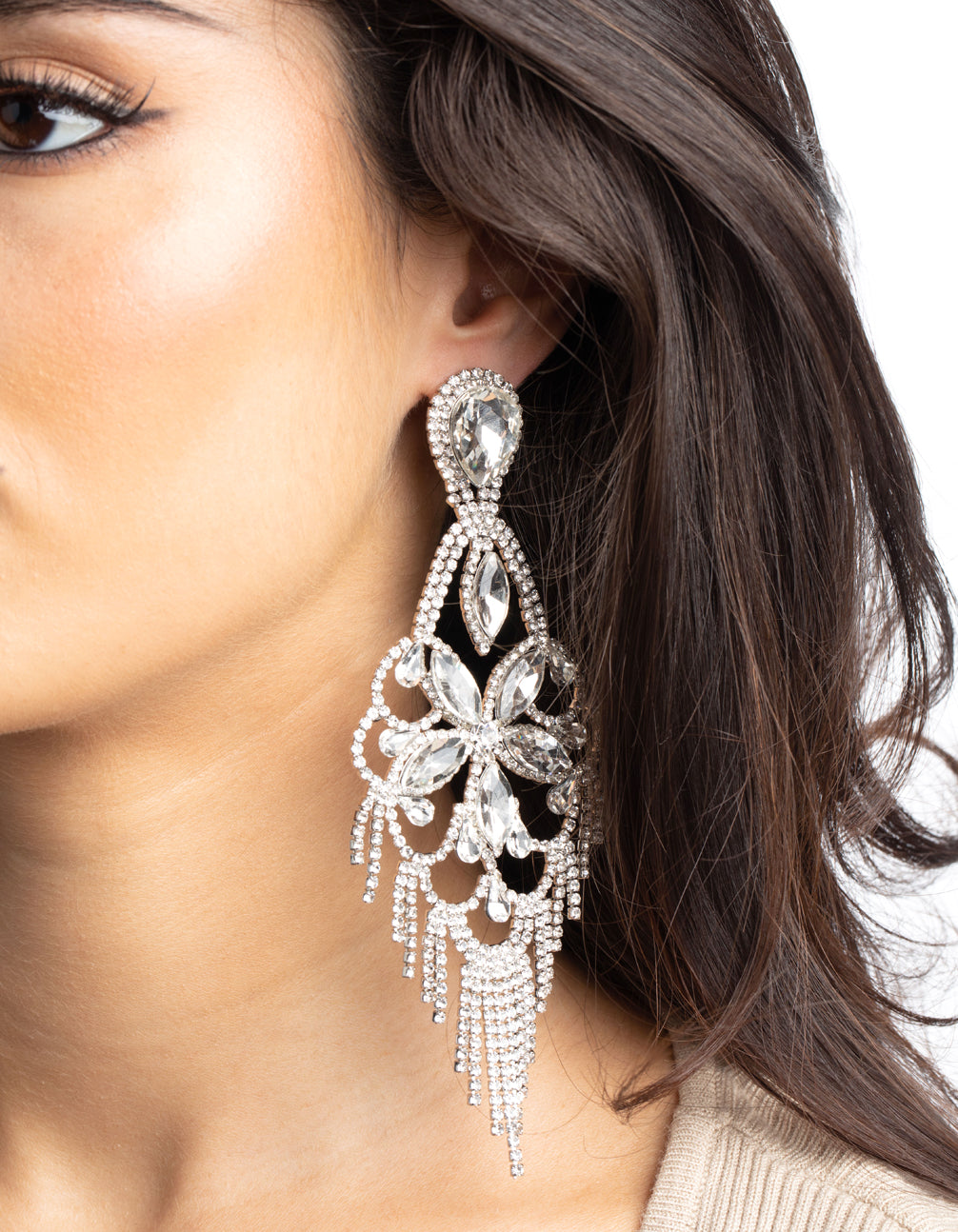 Silver Diamante Statement Earrings