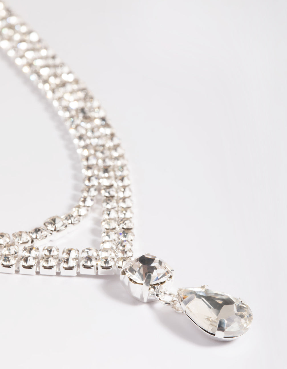 Silver Diamante Teardrop Layered Necklace