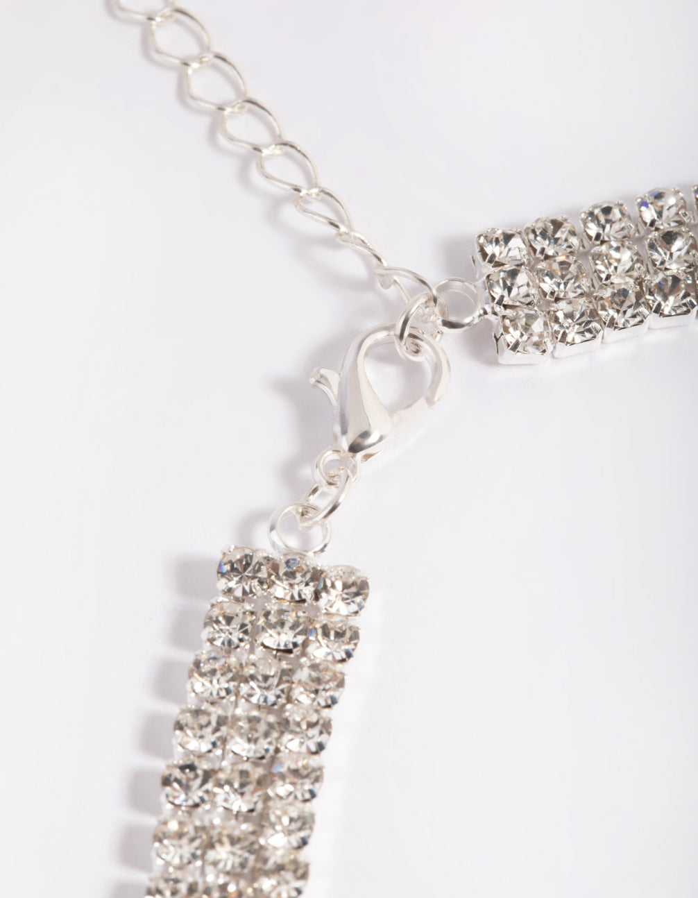 Silver Diamante Teardrop Layered Necklace