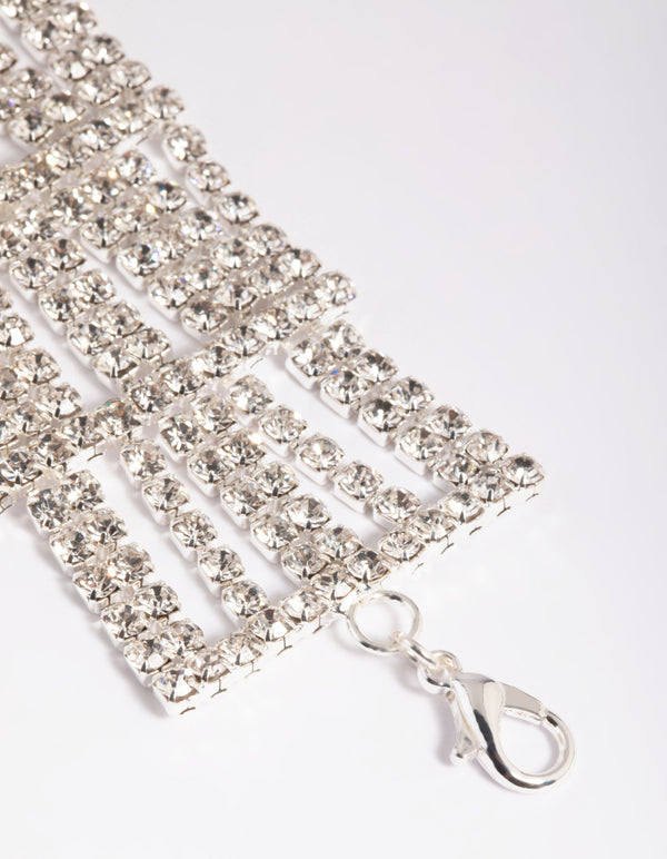 Silver Diamante Detail Wide Bracelet