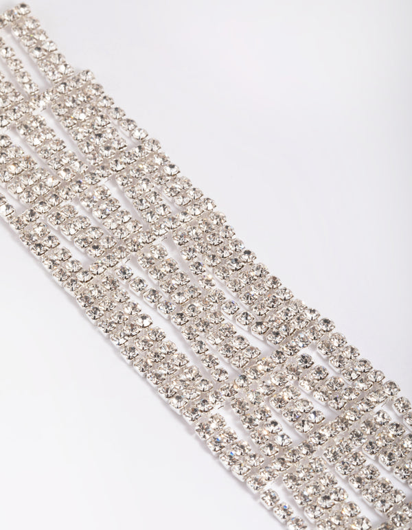 Silver Diamante Detail Wide Bracelet