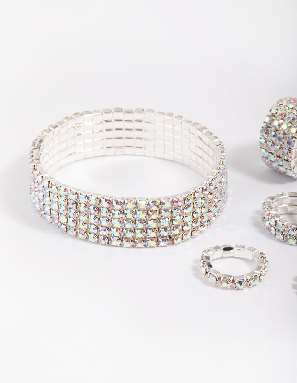 Silver Diamante Bracelet & Ring Set