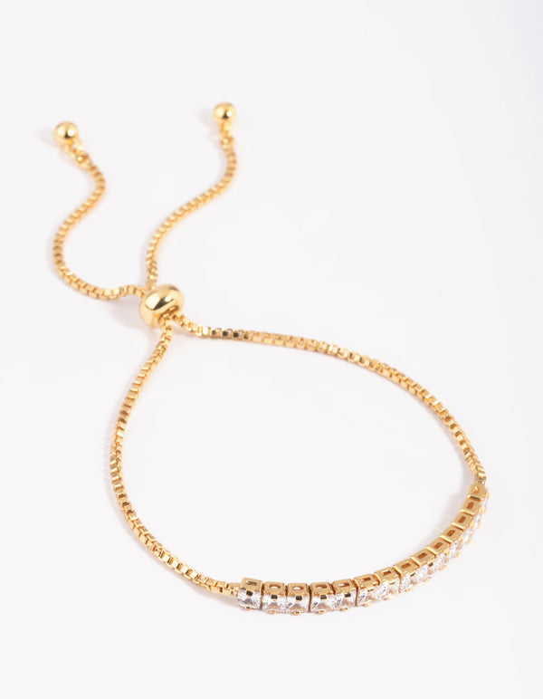 Gold Plated Cubic Zirconia Box Chain Toggle Tennis Bracelet