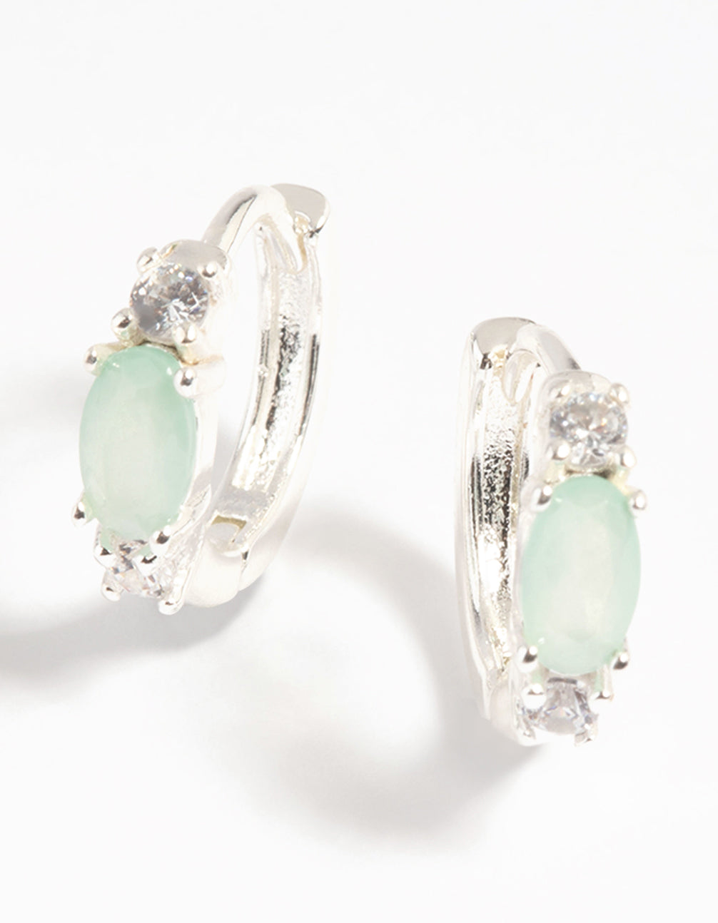 Green Amazonite & Diamante Huggie Hoop Earrings