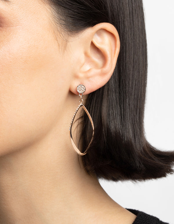 Rose Gold Diamante Pave Drop Earrings