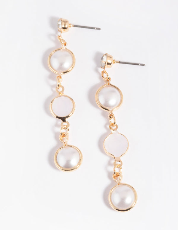 Gold Mixed Pearl Drop Earrings