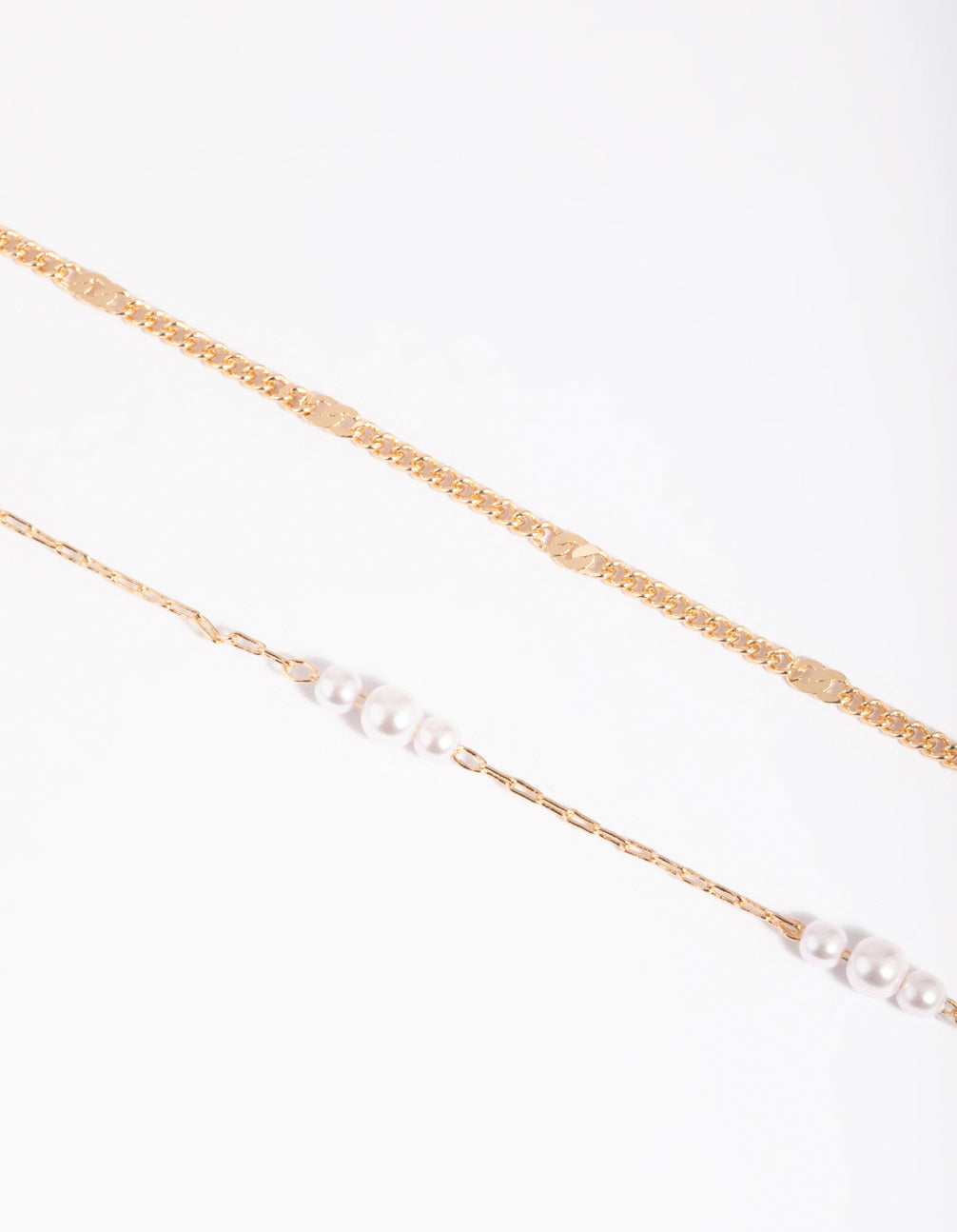 Gold Mini Pearl & Chain Bracelet Set