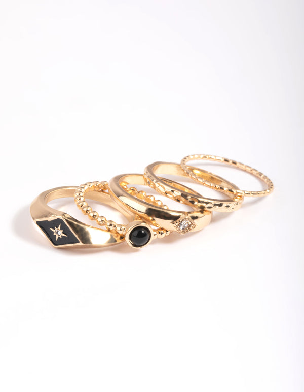 Black Enamel Signet Ring 4 -Pack
