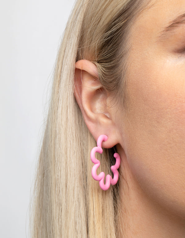 90s Matte Pink Squiggle Hoop Earrings