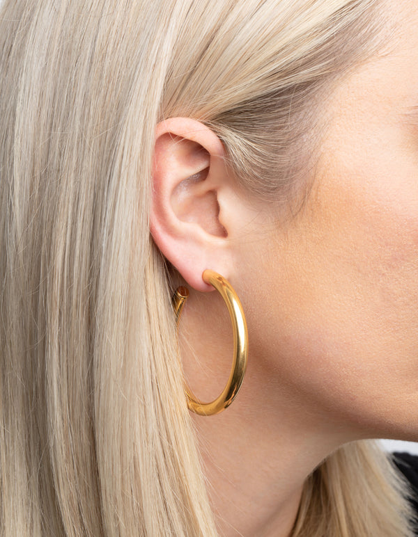 Waterproof Gold Plated Stainless Steel Large Chunky Hoop Earrings
