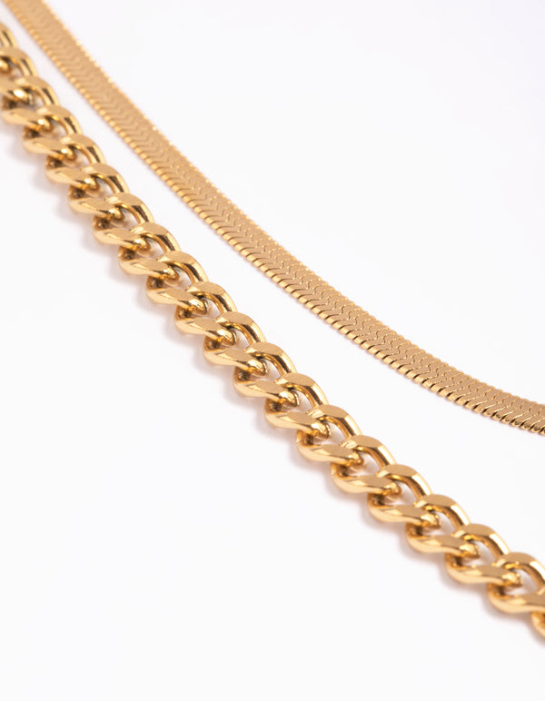 Gold Plated Stainless Steel Chain Layered Necklace