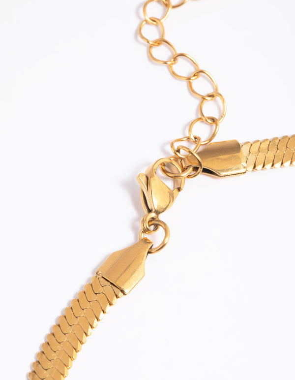 Waterproof Gold Plated Stainless Steel Herringbone Necklace