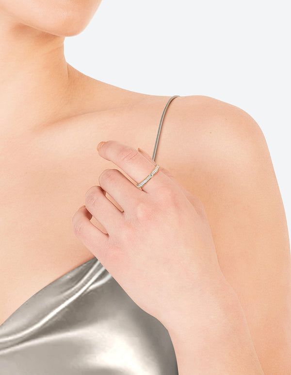 Waterproof Gold Plated Stainless Steel Cubic Zirconia Ring