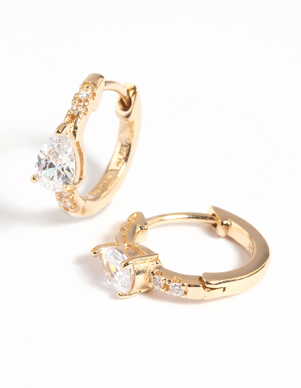 Gold Plated Sterling Silver Cubic Zirconia Marquise Huggie Hoop Earrings