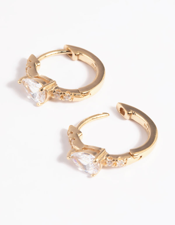 Gold Plated Sterling Silver Cubic Zirconia Marquise Huggie Hoop Earrings