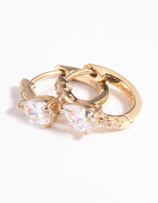 Gold Plated Sterling Silver Cubic Zirconia Marquise Huggie Hoop Earrings