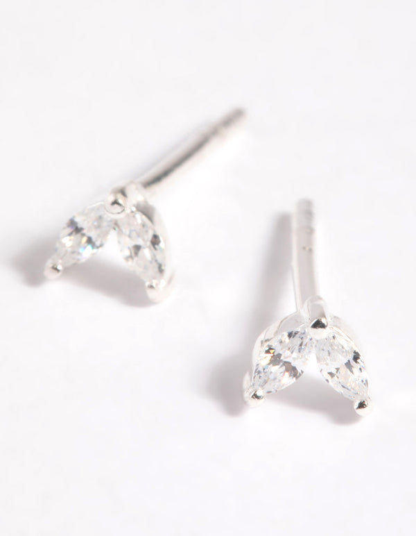 Sterling Silver Cubic Zirconia Dolphin Tail Stud Earrings