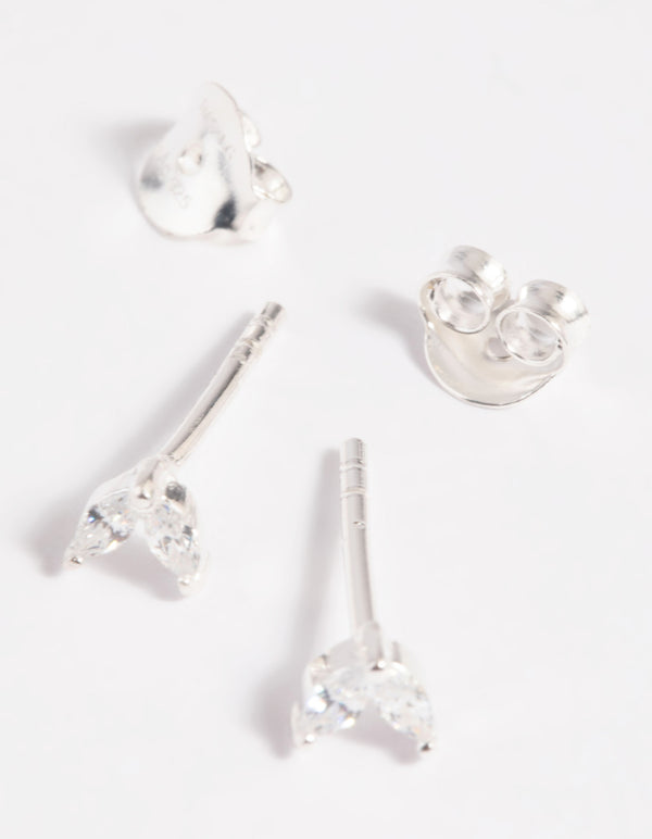 Sterling Silver Cubic Zirconia Dolphin Tail Stud Earrings