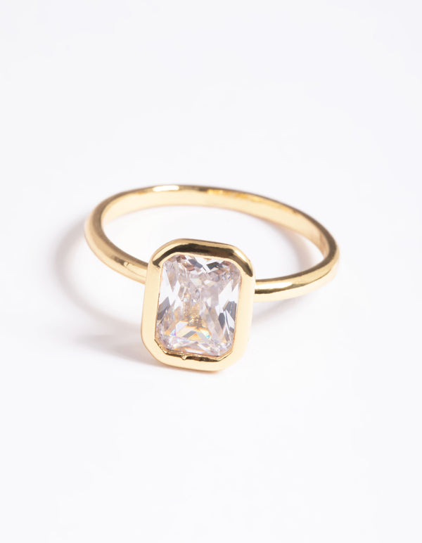 Gold Plated Cubic Zirconia Princess Cut Ring