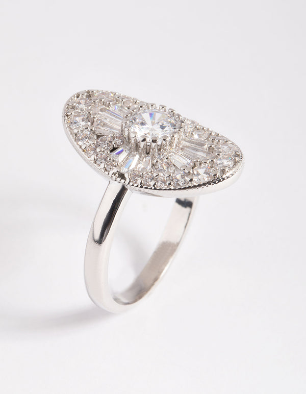 Silver Cubic Zirconia Oval Ring