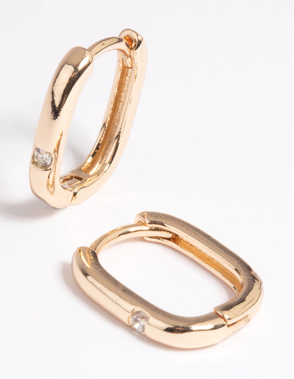 Gold Diamante Rectangular Huggie Hoop Earrings