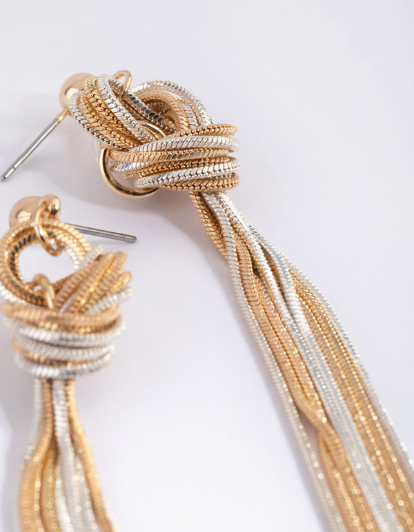 Mixed Metal Knot Drop Earrings