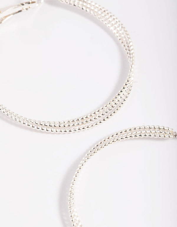 Silver Textured Criss Cross Hoop Earrings