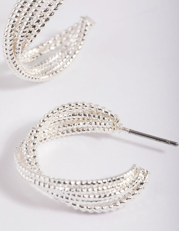 Silver Mini Criss Cross Hoop Earrings