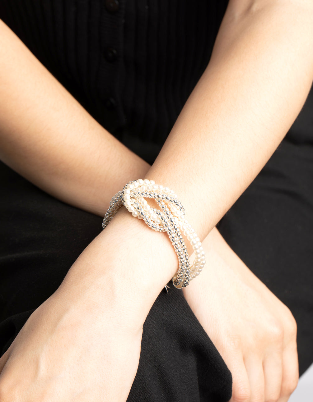 Silver Chain & Pearl Knot Bracelet
