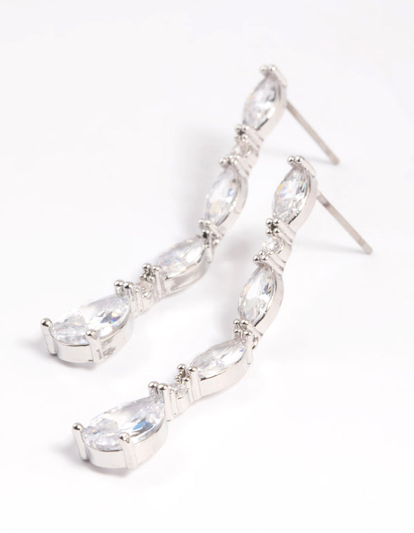 Silver Diamond Simulant Oval Drop Earrings