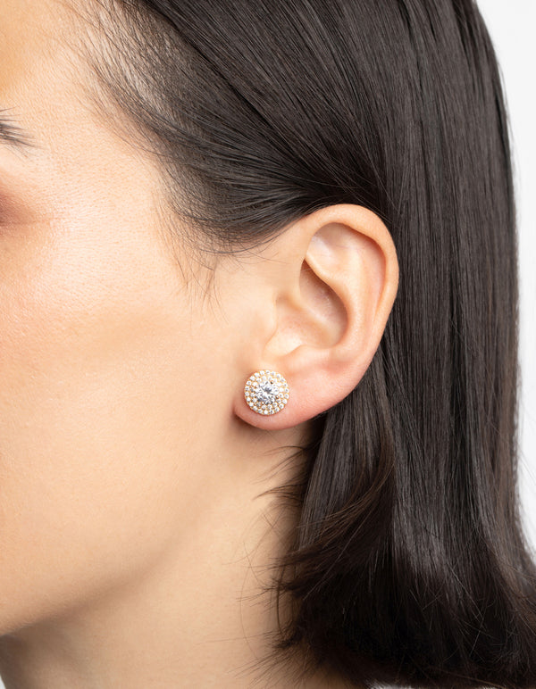 Gold Diamond Simulant Stud Earrings