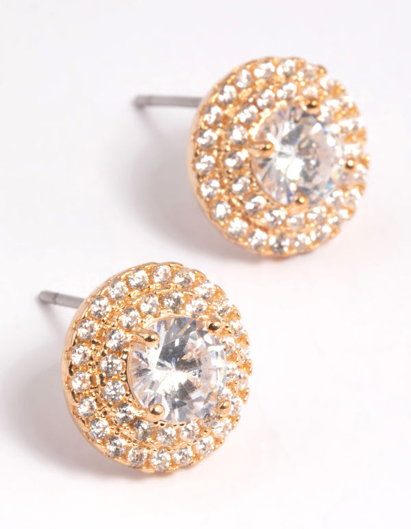 Gold Diamond Simulant Stud Earrings
