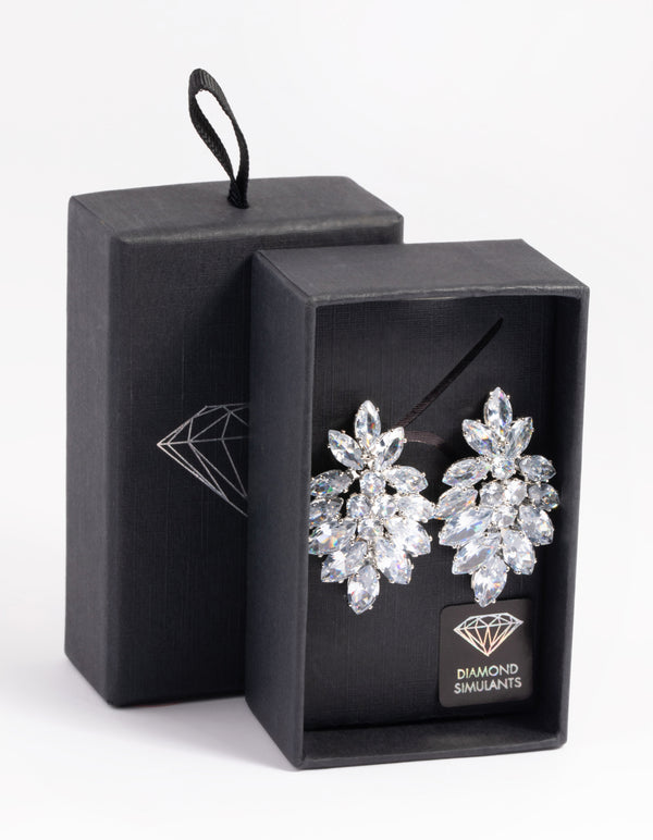 Silver Diamond Simulant Marquise Statement Earrings