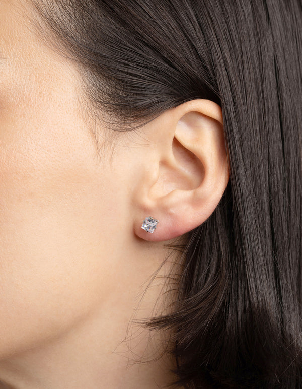 Silver Diamond Simulant Square Necklace & Earrings Set