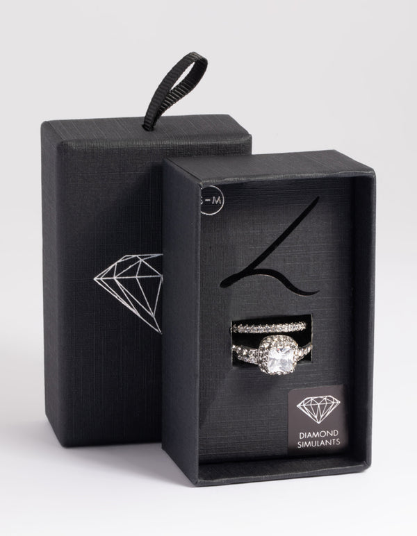 Silver Diamond Simulant Square Ring Pack