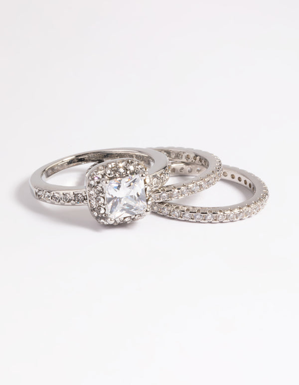 Silver Diamond Simulant Square Ring Pack