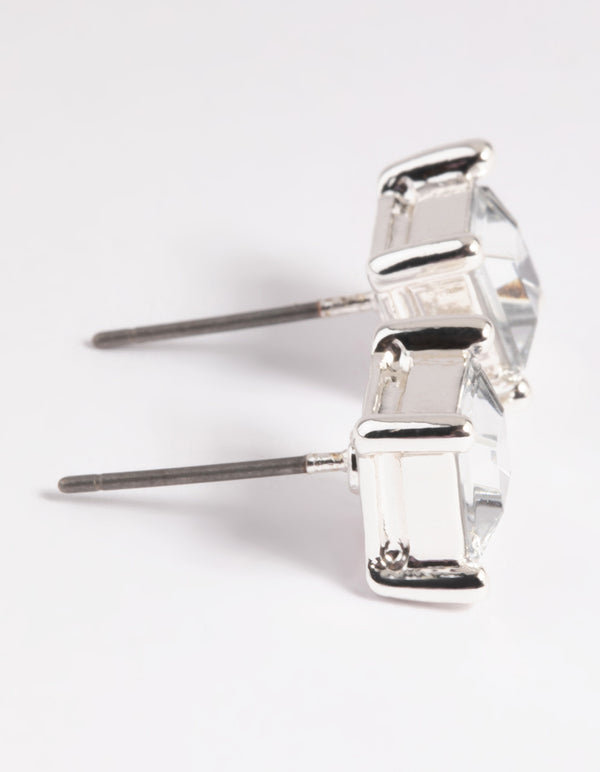 Silver Diamante Square Stud Earrings