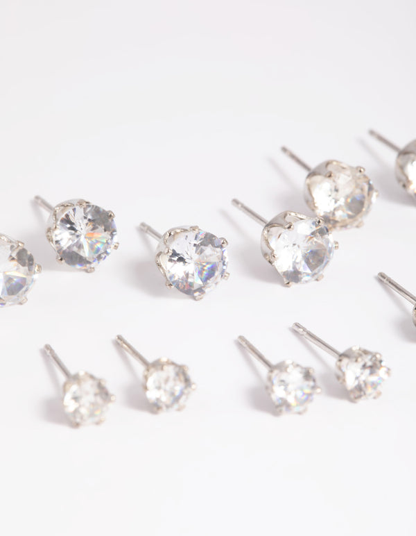 Silver Diamante Classic Stud Earring 8-Pack