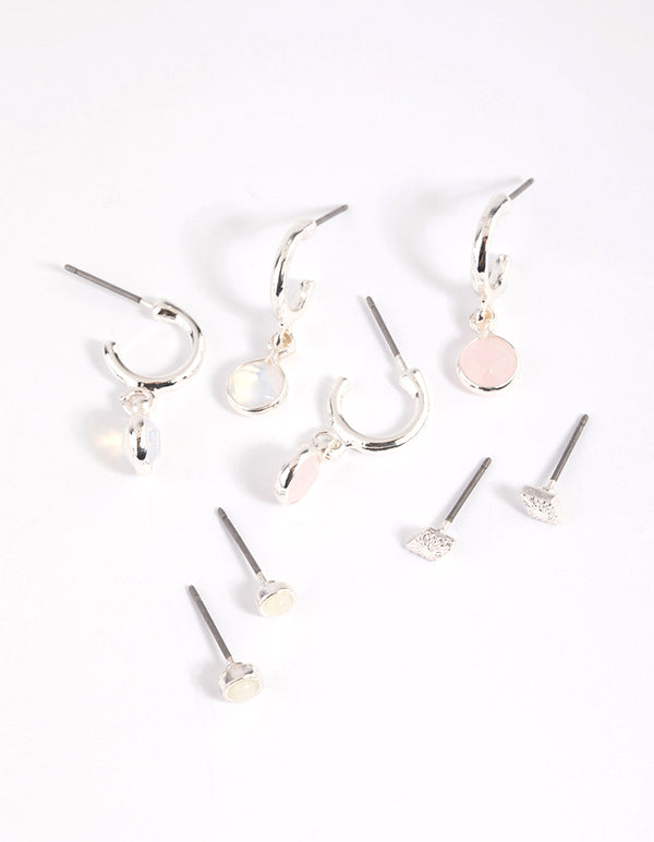 Silver Semi-Precious Stone Hoop Earrings