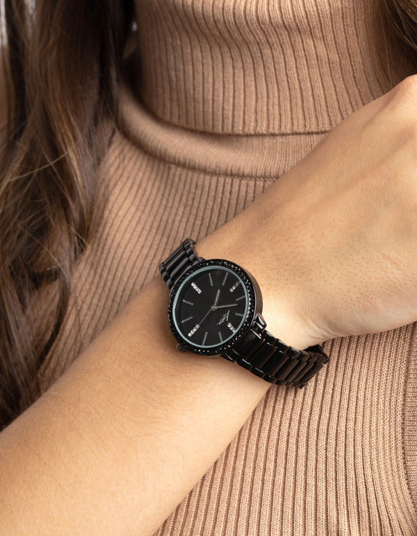 Gunmetal Diamante Link Strap Watch